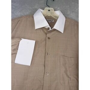 Daniel Ellissa Mens 17.5X34/35 Tan White Contrast Collar French Cuff Dress Shirt